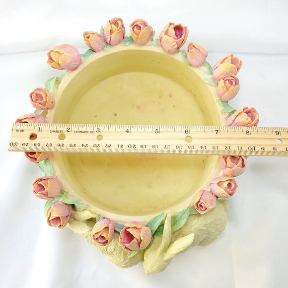 VTG Decorative Easter Rabbit & Tulip Design Bowl Spring Time Planter Candy Dish - Picture 4 of 16